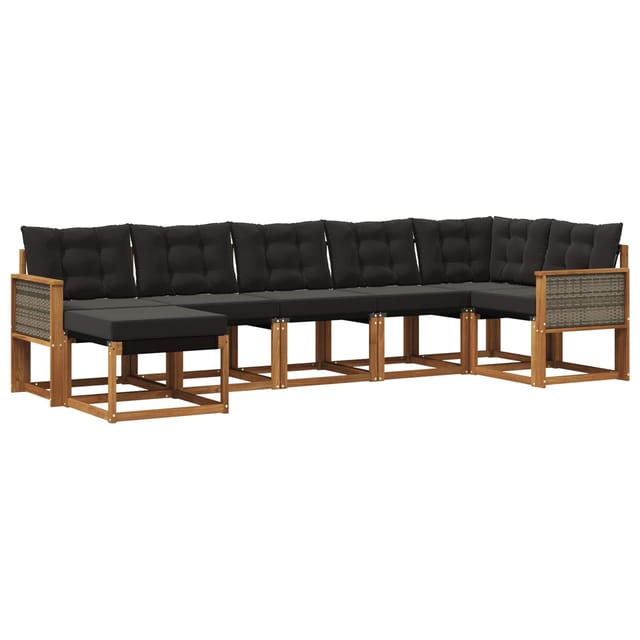 vidaXL Outdoor-Sofagarnitur mit Kissen 7 Stk Natur und Schwarz 3382092