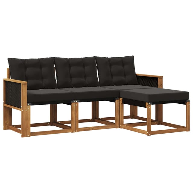 vidaXL Outdoor-Sofagarnitur mit Kissen 4 Stk Natur und Schwarz 3381864