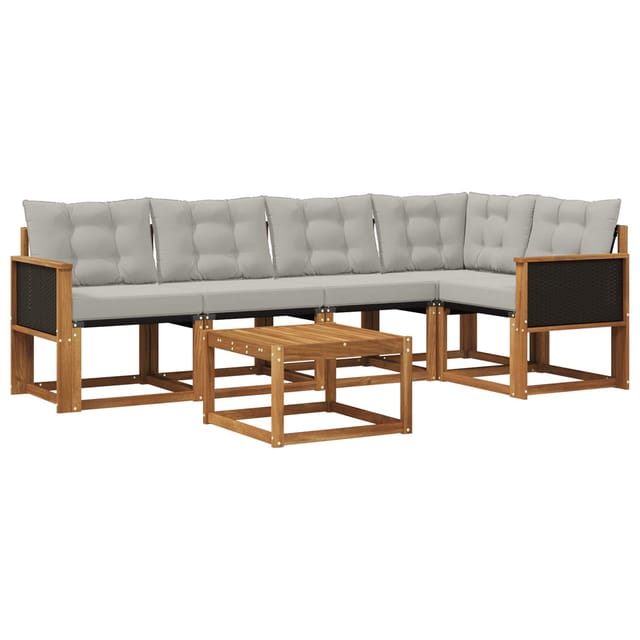 vidaXL Outdoor-Sofagarnitur mit Kissen 6 Stk Natur und Hellgrau 3381959