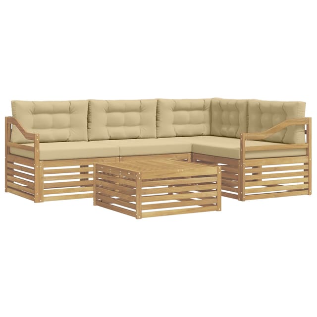 vidaXL Outdoor-Sofagarnitur mit Kissen 5-Tlg Weiß und Beige Polyester 3390463