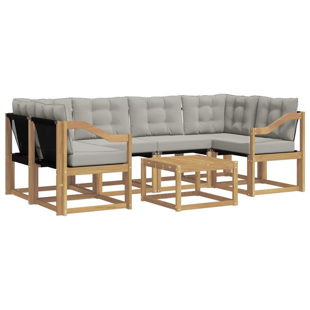 vidaXL Outdoor-Sofagarnitur mit Kissen 7-Tlg Weiß und Hellgrau 3389269