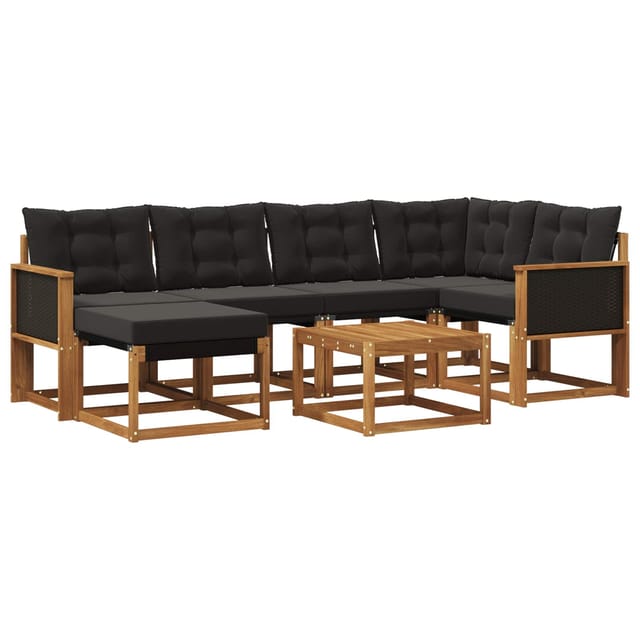 vidaXL Outdoor-Sofagarnitur mit Kissen 7 Stk Natur und Schwarz 3382072