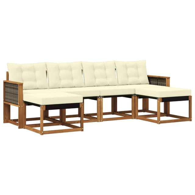 vidaXL Outdoor-Sofagarnitur mit Kissen 6 Stk Natur und Creme 3382122