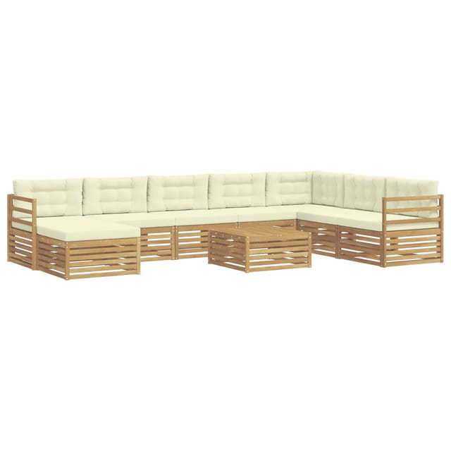 vidaXL Outdoor-Sofagarnitur mit Kissen 9-Tlg Weiß und Creme Polyester 3390985