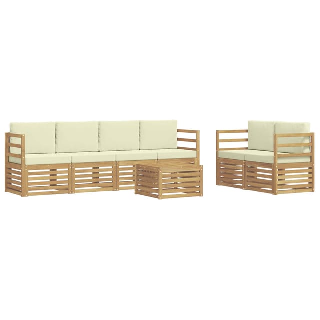 vidaXL Outdoor-Sofagarnitur mit Kissen 7-Tlg Weiß und Creme Polyester 3391415