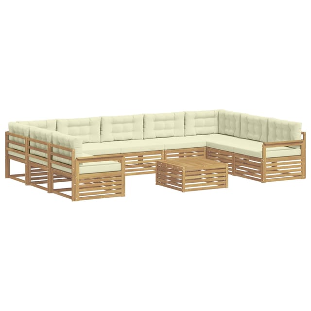 vidaXL Outdoor-Sofagarnitur 10-Tlg Weiß und Creme Massivholz Akazie 3391180