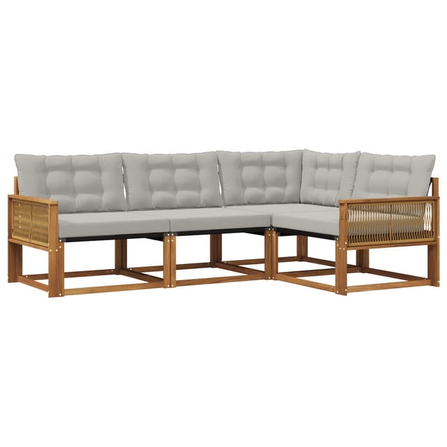 vidaXL Outdoor-Sofagarnitur mit Kissen 4 Stk Natur und Hellgrau 3381395