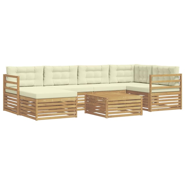 vidaXL Outdoor-Sofagarnitur mit Kissen 7-Tlg Weiß und Creme 3390785