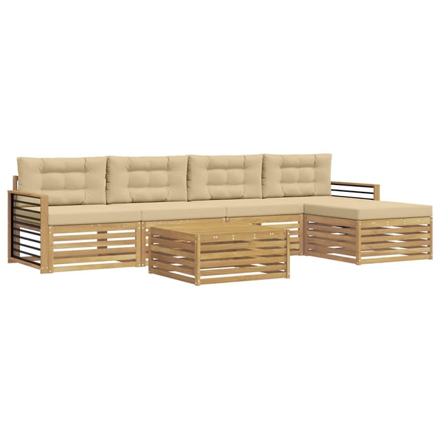 vidaXL Outdoor-Sofagarnitur mit Kissen 7-Tlg Weiß und Beige Polyester 3390378