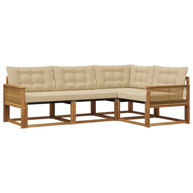 vidaXL Outdoor-Sofagarnitur mit Kissen 4 Stk Natur und Beige 3381397