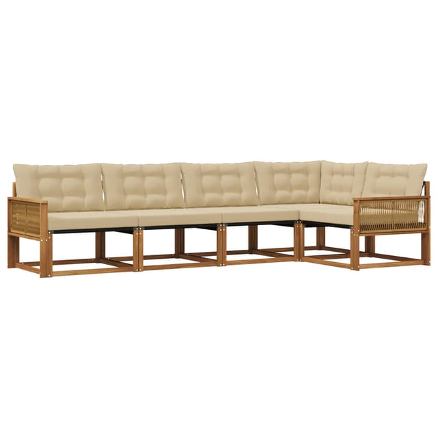 vidaXL Outdoor-Sofagarnitur mit Kissen 5 Stk Natur und Beige 3381429