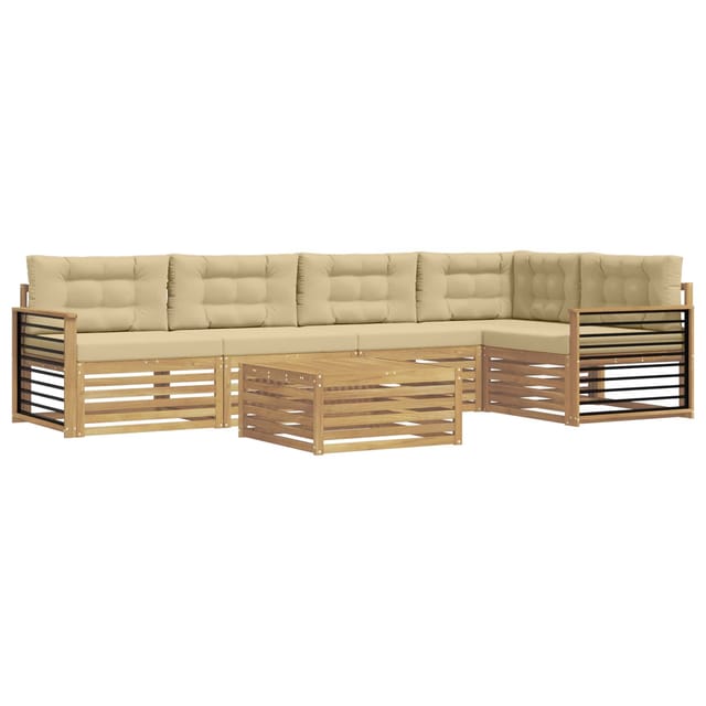 vidaXL Outdoor-Sofagarnitur mit Kissen 6-Tlg Weiß und Beige Polyester 3390538