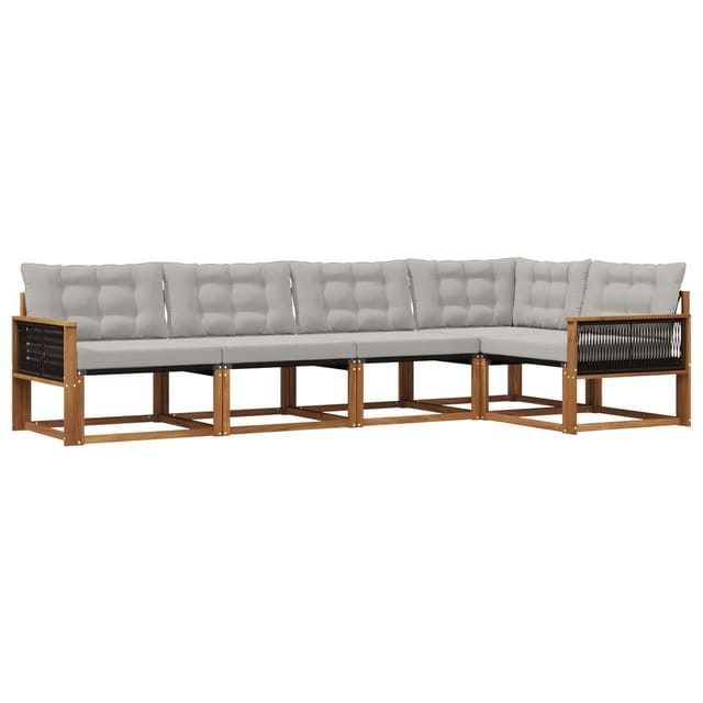 vidaXL Outdoor-Sofagarnitur mit Kissen 5 Stk Natur und Hellgrau 3381423