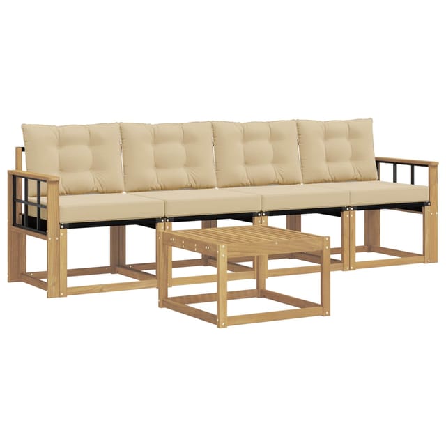 vidaXL Outdoor-Sofagarnitur mit Kissen 5-Tlg Weiß und Beige 3389195