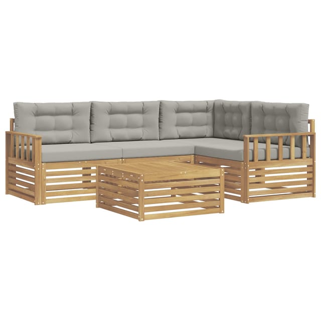vidaXL Outdoor-Sofagarnitur 6-Tlg Weiß und Hellgrau Polyester 3390436