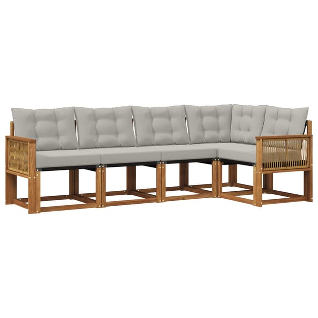 vidaXL Outdoor-Sofagarnitur mit Kissen 5 Stk Natur und Hellgrau 3381955