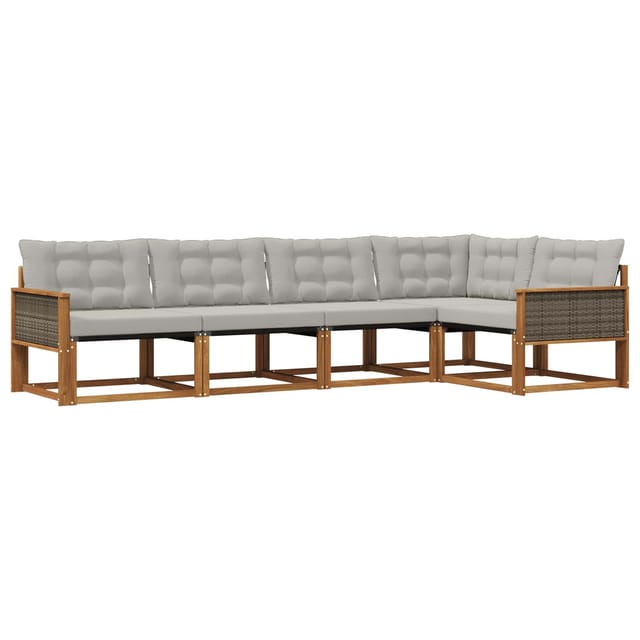 vidaXL Outdoor-Sofagarnitur mit Kissen 5 Stk Natur und Hellgrau 3381419