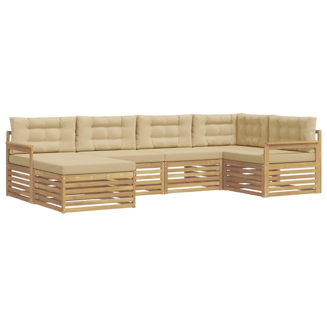 vidaXL Outdoor-Sofagarnitur mit Kissen 6-Tlg Weiß und Beige Polyester 3390753