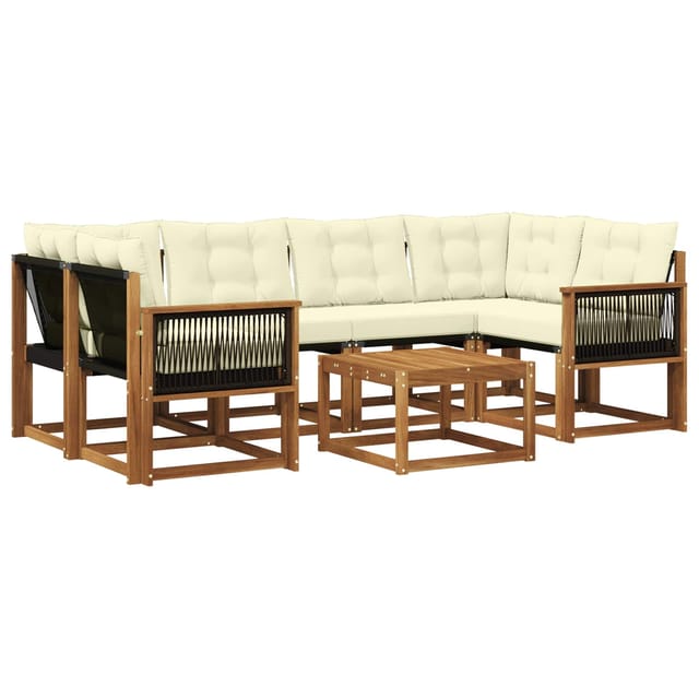 vidaXL Outdoor-Sofagarnitur mit Kissen 7 Stk Natur und Creme 3381806
