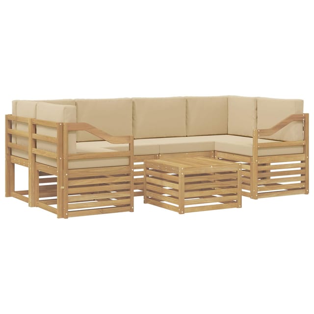 vidaXL Outdoor-Sofagarnitur mit Kissen 7-Tlg Weiß und Beige Polyester 3391493