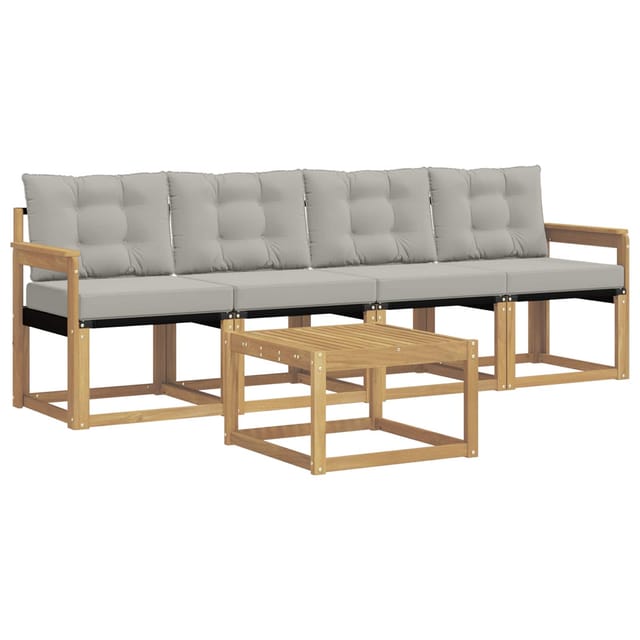 vidaXL Outdoor-Sofagarnitur mit Kissen 5-Tlg Weiß und Hellgrau 3389181