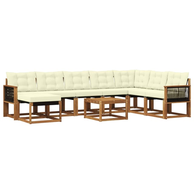 vidaXL Outdoor-Sofagarnitur mit Kissen 9 Stk Natur und Creme 3382158