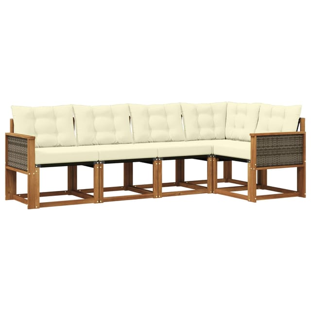 vidaXL Outdoor-Sofagarnitur mit Kissen 5 Stk Natur und Creme 3381946