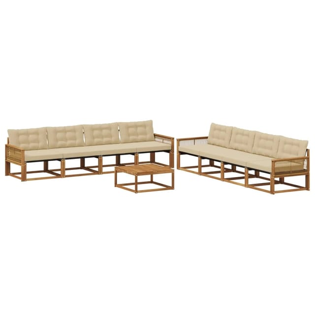 vidaXL Outdoor-Sofagarnitur mit Kissen 9 Stk Natur und Beige 3381333