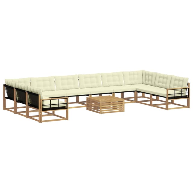 vidaXL Outdoor-Sofagarnitur mit Kissen 11-Tlg Weiß und Creme 3389144