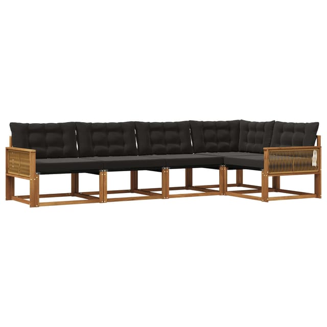 vidaXL Outdoor-Sofagarnitur mit Kissen 5 Stk Natur und Schwarz 3381428