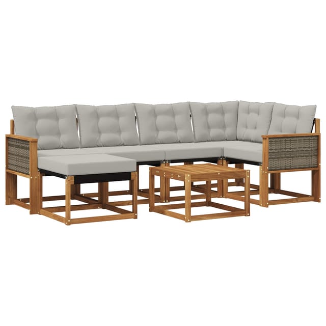 vidaXL Outdoor-Sofagarnitur mit Kissen 7 Stk Natur und Hellgrau 3382075
