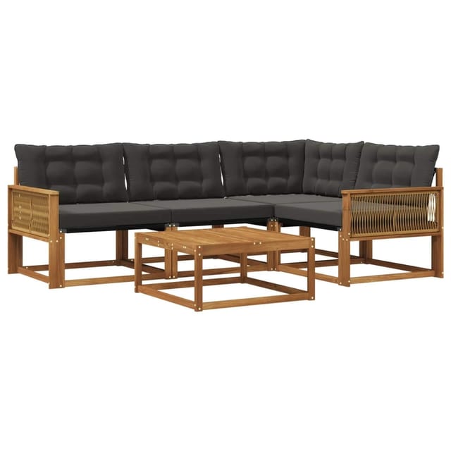 vidaXL Outdoor-Sofagarnitur mit Kissen 5 Stk Natur und Schwarz 3381412