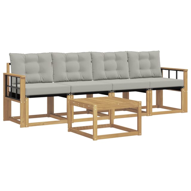 vidaXL Outdoor-Sofagarnitur mit Kissen 5-Tlg Weiß und Hellgrau 3389193