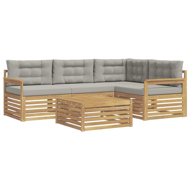 vidaXL Outdoor-Sofagarnitur 6-Tlg Weiß und Hellgrau Polyester 3390431