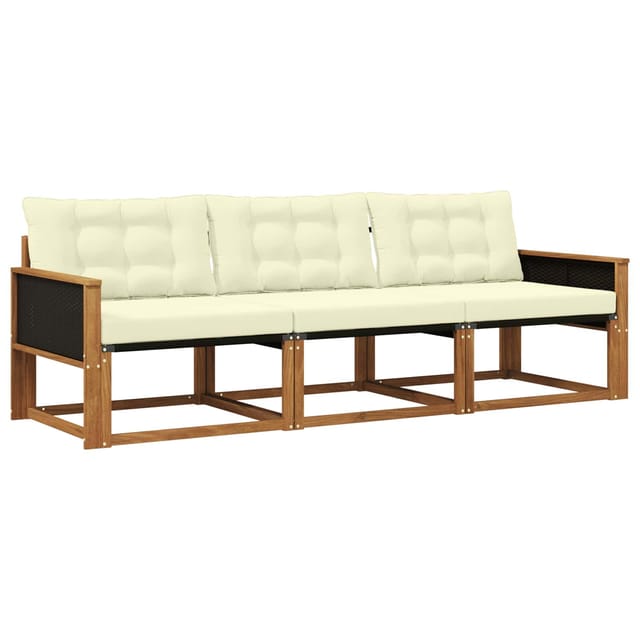 vidaXL Outdoor-Sofagarnitur mit Kissen 3 Stk Natur und Creme 3381206