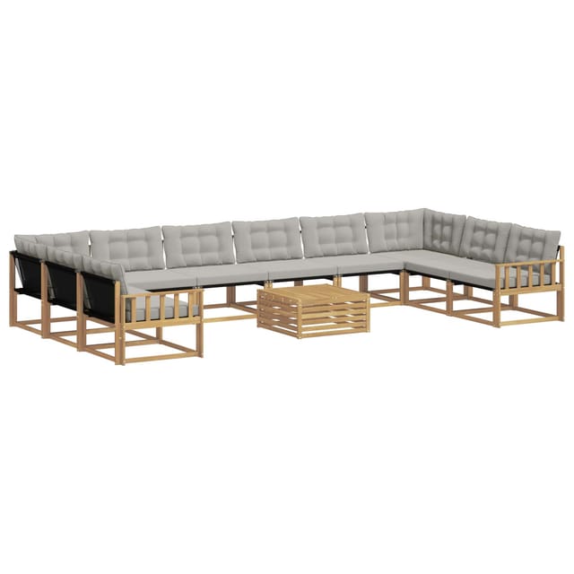 vidaXL Outdoor-Sofagarnitur mit Kissen 11-Tlg Weiß und Hellgrau 3389137