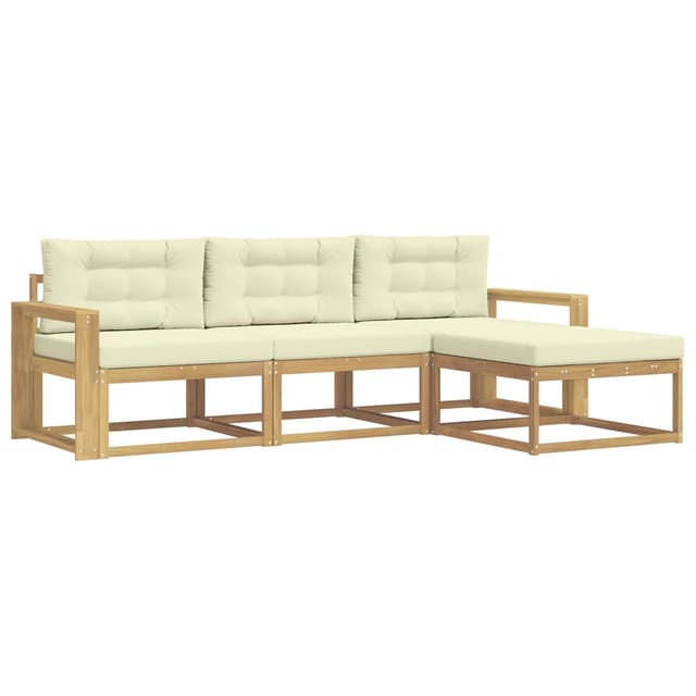 vidaXL Outdoor-Sofagarnitur mit Kissen 4-Tlg Weiß und Creme Polyester 3386274