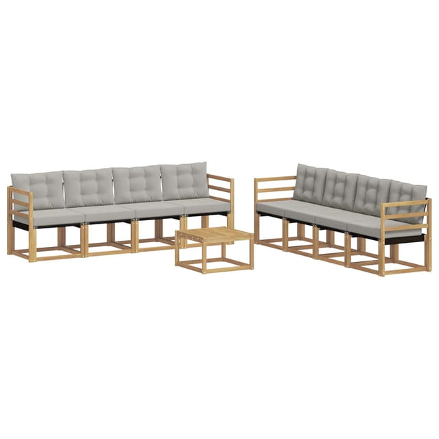 vidaXL Outdoor-Sofagarnitur mit Kissen 9-Tlg Weiß und Hellgrau 3389321