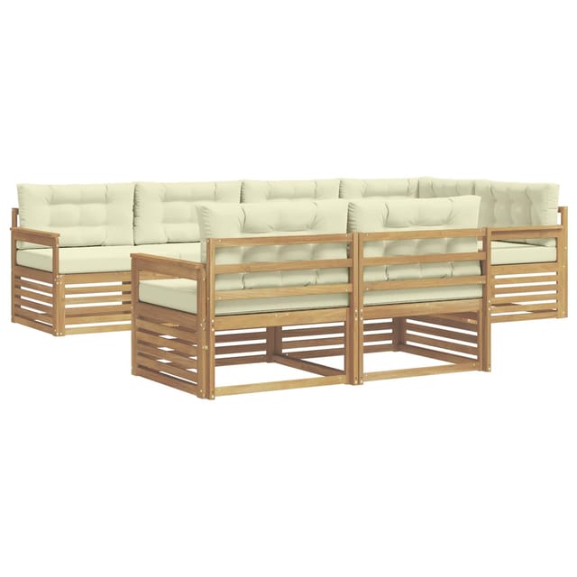 vidaXL Outdoor-Sofagarnitur mit Kissen 7-Tlg Weiß und Creme Polyester 3390630