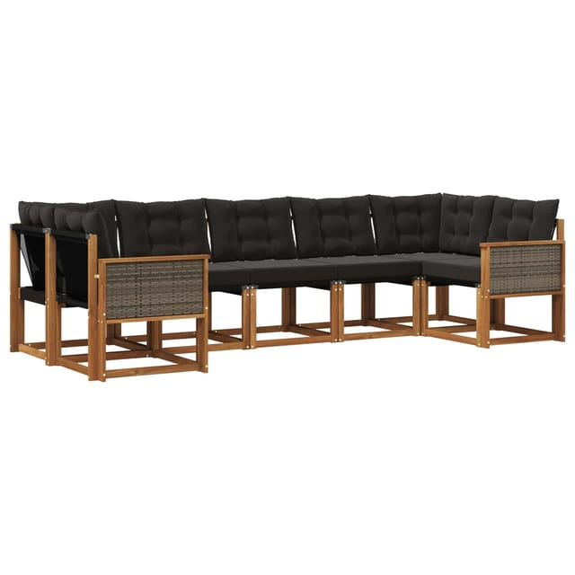 vidaXL Outdoor-Sofagarnitur mit Kissen 7 Stk Natur und Schwarz 3382188