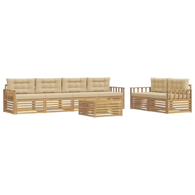 vidaXL Outdoor-Sofagarnitur mit Kissen 7-Tlg Weiß und Beige Polyester 3390078