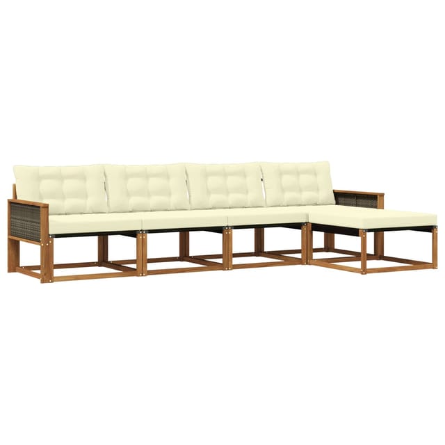 vidaXL Outdoor-Sofagarnitur mit Kissen 5 Stk Natur und Creme 3381354