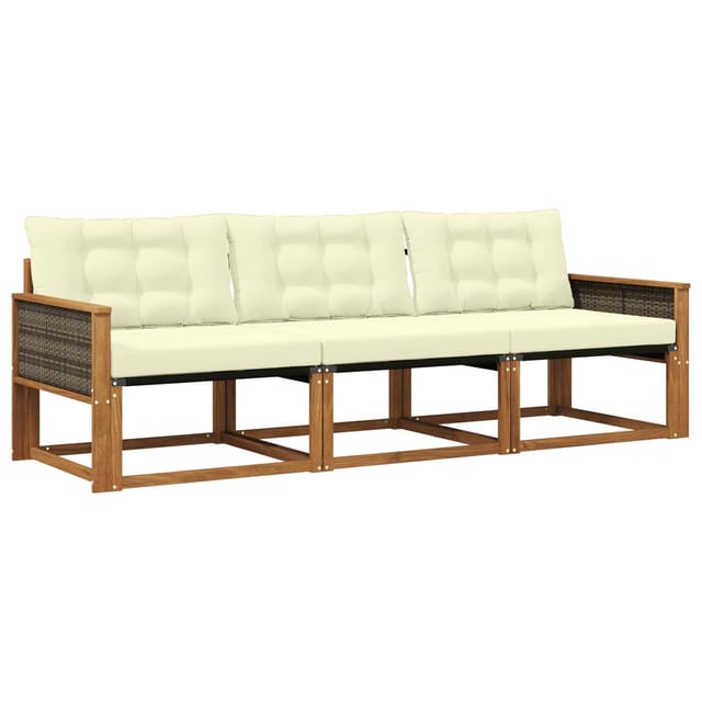 vidaXL Outdoor-Sofagarnitur mit Kissen 3 Stk Natur und Creme 3381210