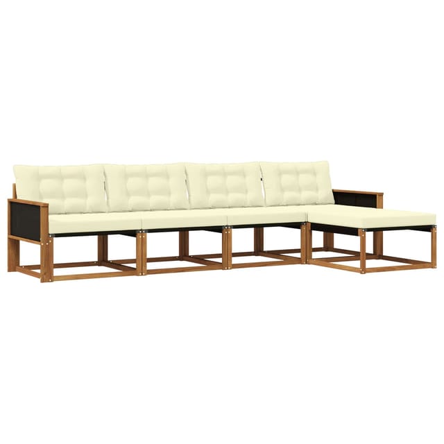 vidaXL Outdoor-Sofagarnitur mit Kissen 5 Stk Natur und Creme 3381350
