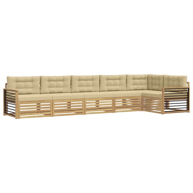 vidaXL Outdoor-Sofagarnitur mit Kissen 6-Tlg Weiß und Beige Polyester 3390578