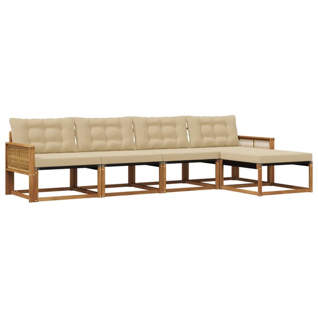 vidaXL Outdoor-Sofagarnitur mit Kissen 5 Stk Natur und Beige 3381365