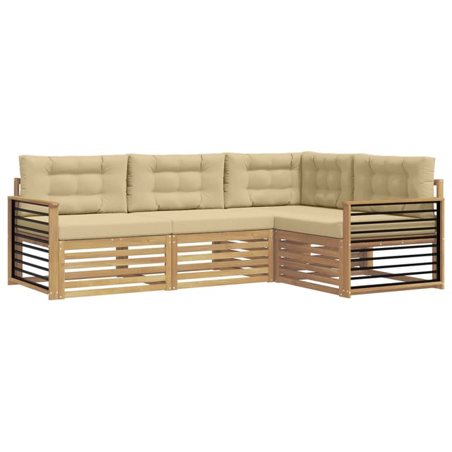 vidaXL Outdoor-Sofagarnitur mit Kissen 5-Tlg Weiß und Beige Polyester 3390418