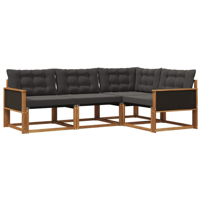 vidaXL Outdoor-Sofagarnitur mit Kissen 4 Stk Natur und Schwarz 3381384