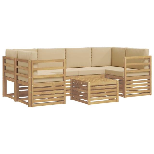 vidaXL Outdoor-Sofagarnitur mit Kissen 7-Tlg Weiß und Beige Polyester 3391458