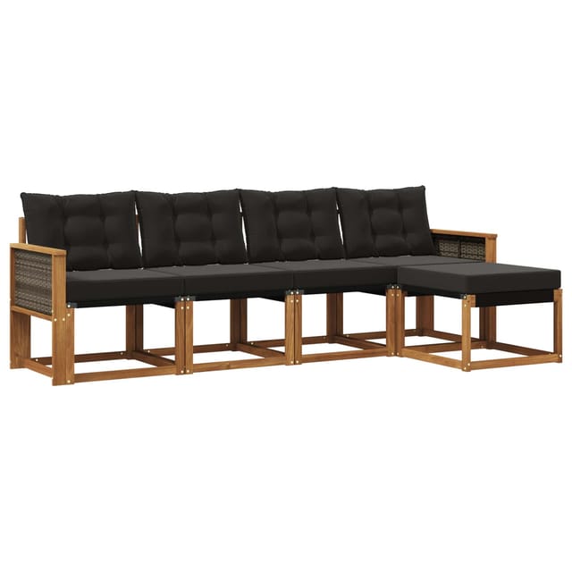 vidaXL Outdoor-Sofagarnitur mit Kissen 5 Stk Natur und Schwarz 3381884